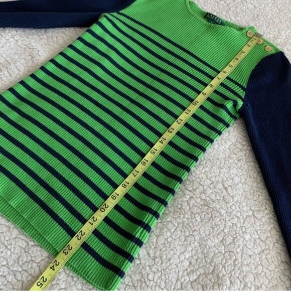 Lauren Ralph Lauren Rib Knit Sweater Womens Medium Logo Buttons Blue Green Prep - Picture 7 of 9